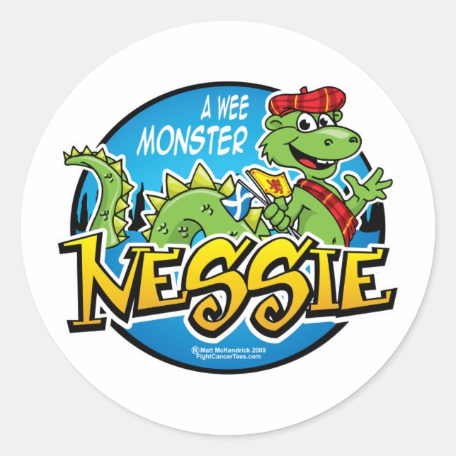 Pegatina Redonda Nessie: Un Monstruo Wee (Anverso)