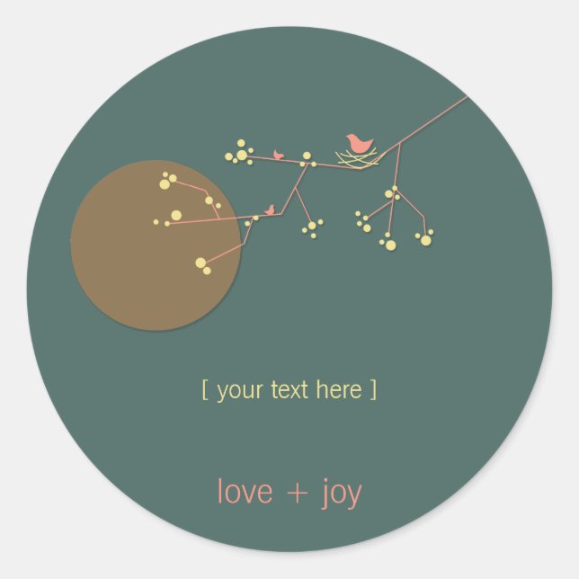 Pegatina Redonda Nesting Bird Family On Brands Simple Baby Shower (Anverso)