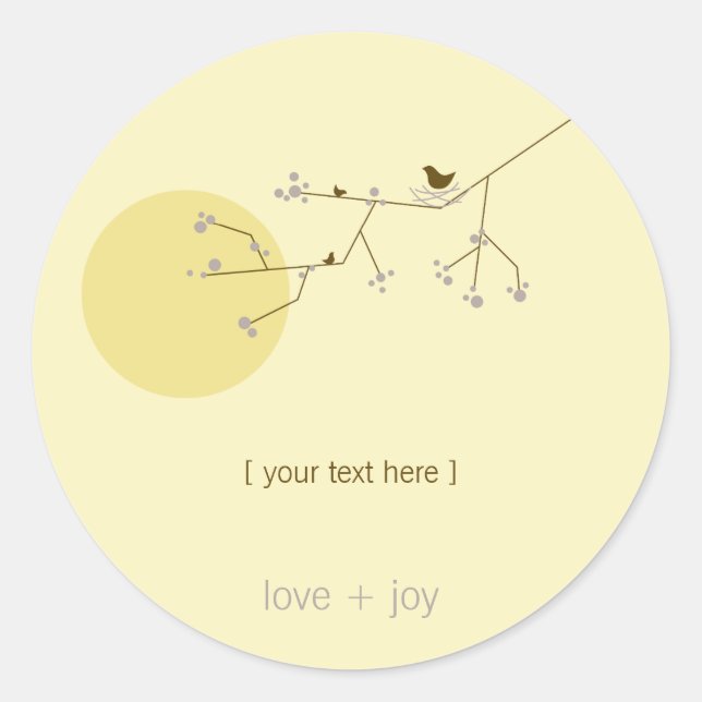 Pegatina Redonda Nesting Bird Family On Brands Simple Baby Shower (Anverso)