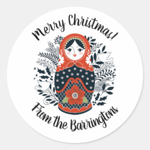 Pegatina Redonda Nesting Doll Navidades Red Matryoshka