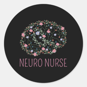 Pegatina Redonda Neuro Enfermería Neurología Cerebro De Flores