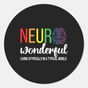 Pegatina Redonda Neuro Maravilloso Neurodiversidad Autismo Neurodiv