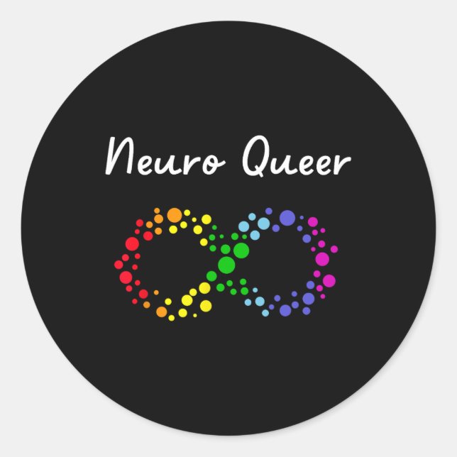 Pegatina Redonda ¡Neuro Queer! ¡Orgullo Gay Lgbtq! Neurodiverso Aut (Anverso)