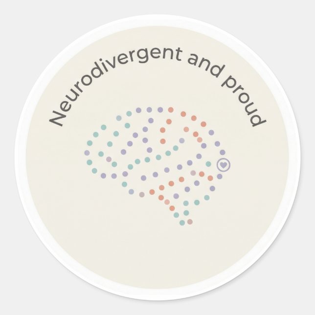 Pegatina Redonda Neurodivergent and Proud Brain Dot Art Sticker (Anverso)