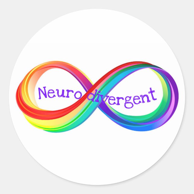 Pegatina Redonda Neurodivergent Rainbow Infinity Symbol Button (Anverso)