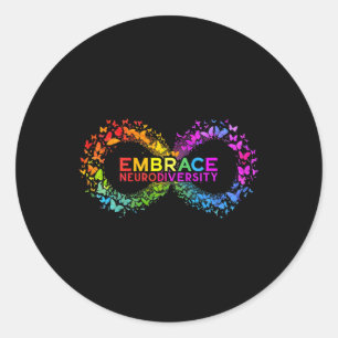 Pegatina Redonda Neurodiversidad Abrazo Adhd Autism Asd Butterfly I