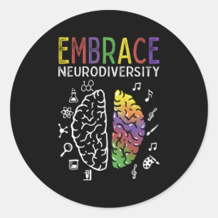 Pegatina Redonda Neurodiversidad Adoptar El Autismo Adhd Como Cereb