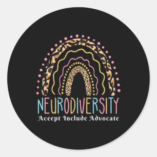 Pegatina Redonda Neurodiversidad Arcoiris aceptan el autismo de amo