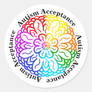 Pegatina Redonda Neurodiversidad Autismo aceptación Arcoiris