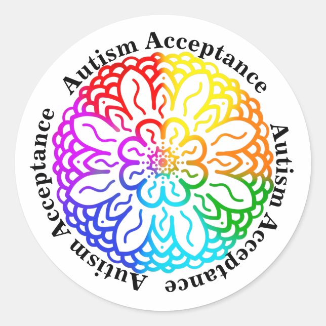 Pegatina Redonda Neurodiversidad Autismo aceptación Arcoiris (Anverso)