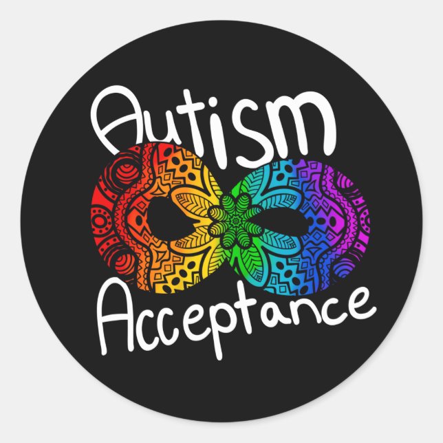 Pegatina Redonda Neurodiversidad Autismo Aceptación Botón Arcoiris  (Anverso)