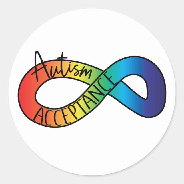Pegatina Redonda Neurodiversidad Autismo Aceptación Botón Arcoiris (Anverso)