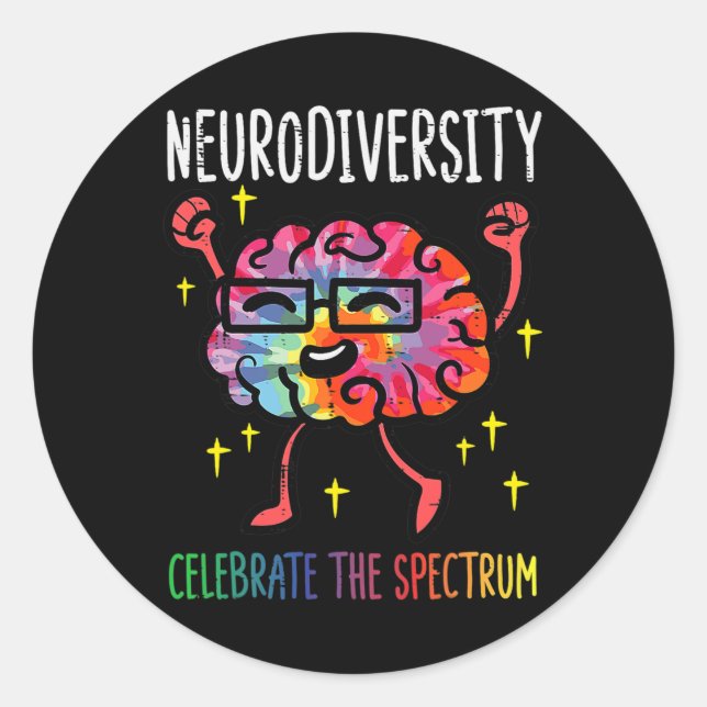 Pegatina Redonda Neurodiversidad Autismo cerebral Conciencia Asd Ad (Anverso)