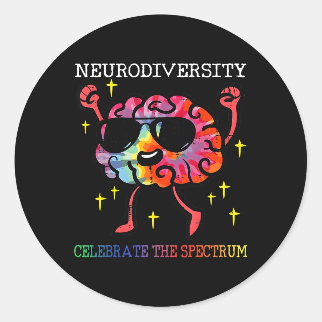 Pegatina Redonda Neurodiversidad Autismo cerebral Conciencia Asd Ad (Anverso)