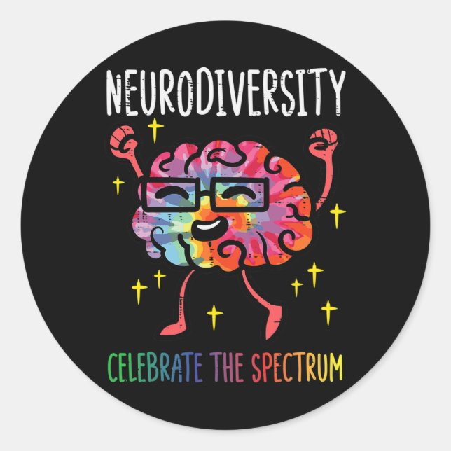 Pegatina Redonda Neurodiversidad Autismo cerebral Conciencia Asd Ad (Anverso)