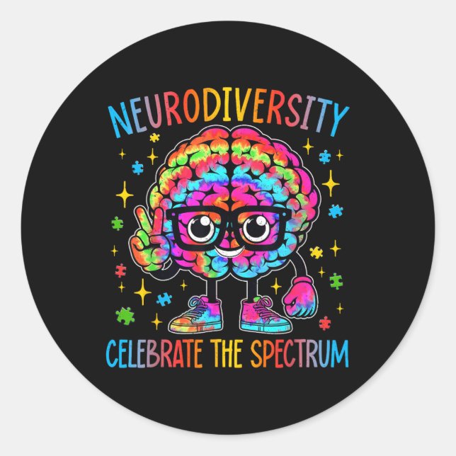 Pegatina Redonda Neurodiversidad Autismo cerebral Conciencia Asd Ad (Anverso)