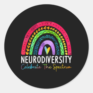 Pegatina Redonda Neurodiversidad Autismo Espectro Asd Adhd Rainbow