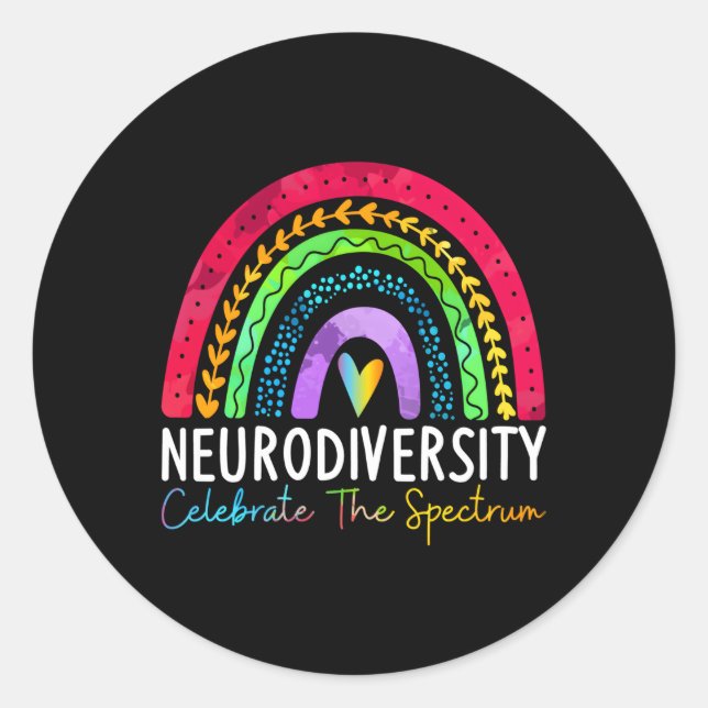 Pegatina Redonda Neurodiversidad Autismo Espectro Asd Adhd Rainbow  (Anverso)