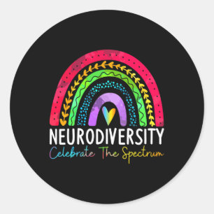 Pegatina Redonda Neurodiversidad Autismo Espectro Asd Adhd Rainbow