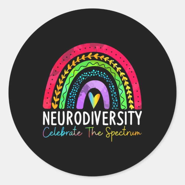 Pegatina Redonda Neurodiversidad Autismo Espectro Asd Adhd Rainbow  (Anverso)