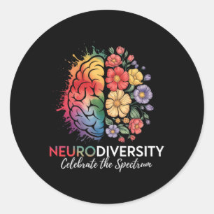 Pegatina Redonda Neurodiversidad Cerebro Floral Celebrar El Espectr
