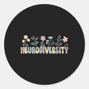 Pegatina Redonda Neurodiversidad Flores Autismo Neurodivergente