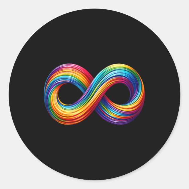 Pegatina Redonda Neurodiversidad Rótulo infinito símbolo arcoiris a (Anverso)