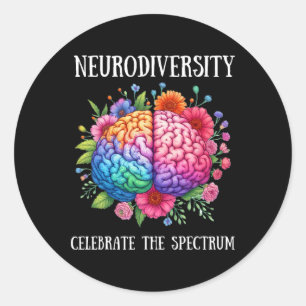 Pegatina Redonda Neurodiversidad Sensibilización sobre Adhd Cerebro