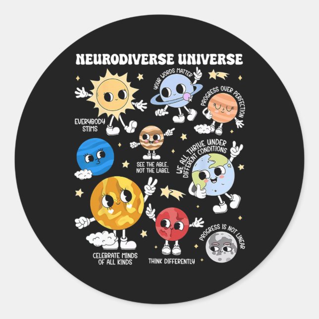 Pegatina Redonda Neurodiverso plan universal de autismo (Anverso)