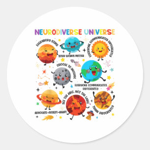 Pegatina Redonda Neurodiverso Planeta Espacial Universo Educación E