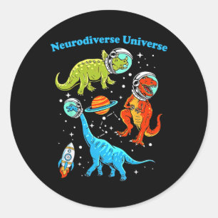 Pegatina Redonda Neurodiverso Universo Dinosaurios Espacio Adhd Asd