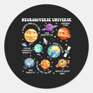 Pegatina Redonda Neurodiverso Universo Neurodiversidad Autismo Awar