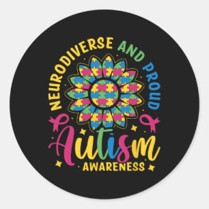 Pegatina Redonda Neurodiverso Y Orgulloso Autismo Conciencia Autist