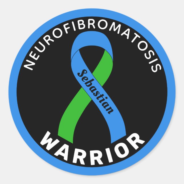 Pegatina Redonda Neurofibromatos Warrior Ribbon Black Round Pegatin (Anverso)