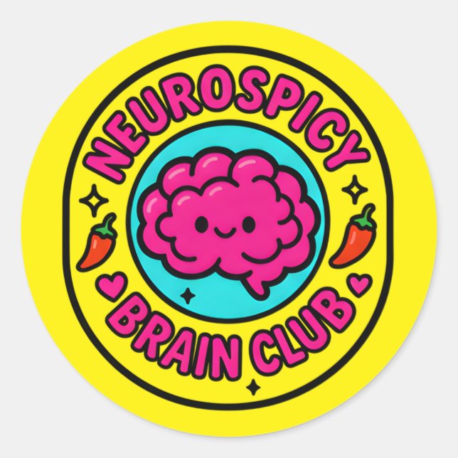 Pegatina Redonda Neurospicy Brain Club Inclusive Neurodivergent (Anverso)