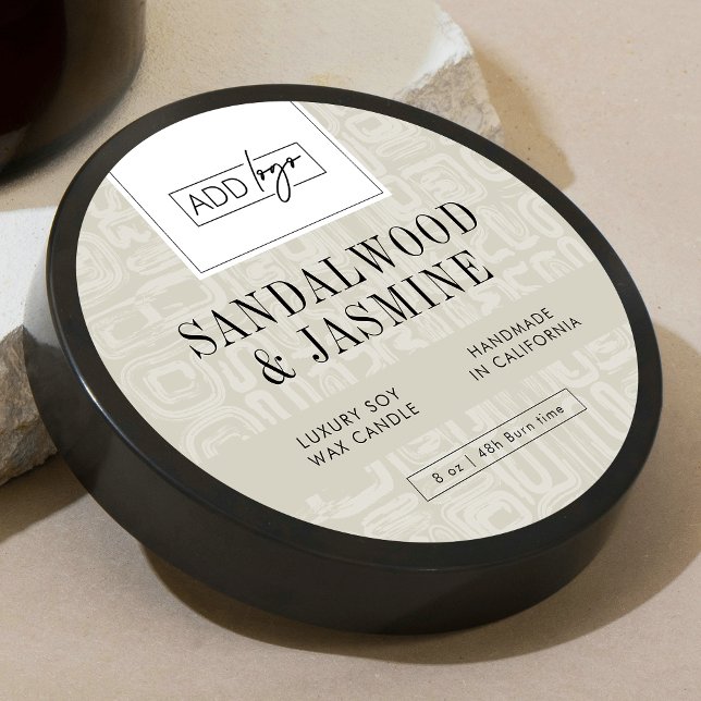 Pegatina Redonda Neutral Beige Boho Logo Candle Jar Lid (Earthy neutral design round product labels with your custom logo and abstract boho background)