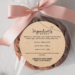 Pegatina Redonda Neutral Kraft Heart Line Bakery Ingredient