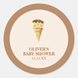 Pegatina Redonda Neutral Summer Scoop Ice Cream Boy Baby Shower
