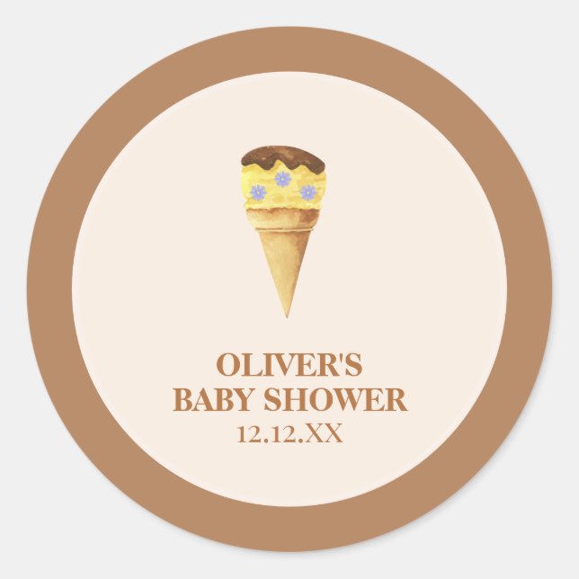Pegatina Redonda Neutral Summer Scoop Ice Cream Boy Baby Shower (Anverso)