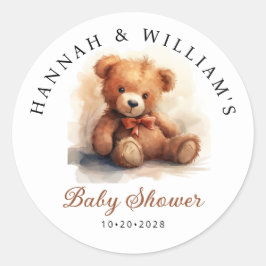 Pegatina Redonda Neutral Teddy Bear Baby Shower