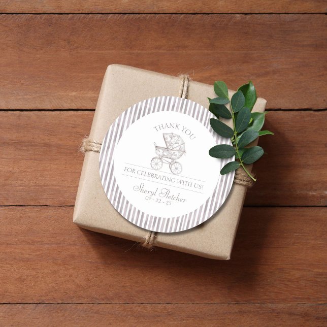 Pegatina Redonda Neutral Toile Baby Shower (Subido por el creador)