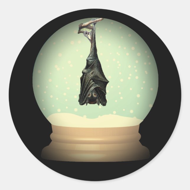 Pegatina Redonda Nevada de murciélago colgante globo negro caída gó (Anverso)