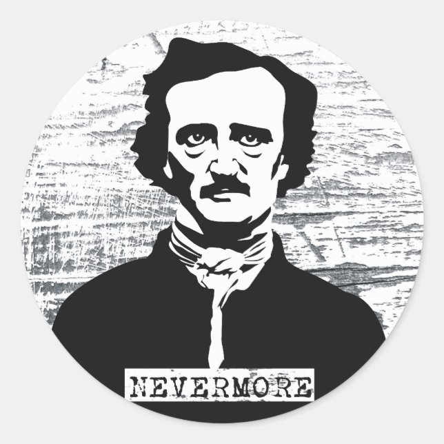 Pegatina Redonda Nevermore Edgar Allan Poe (Anverso)