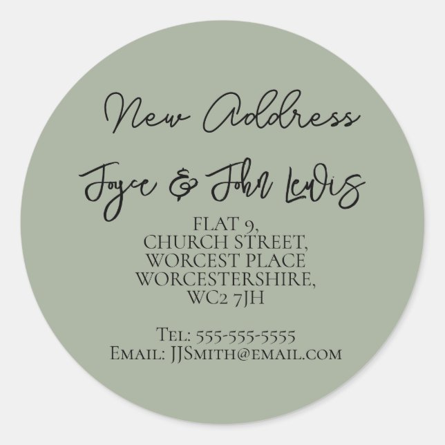 Pegatina Redonda New Address Sticker Change of address sticker (Anverso)