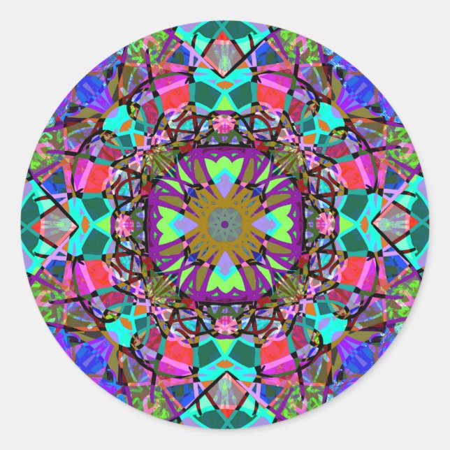 Pegatina Redonda New Age Neon Kaleidoscope Mandala (Anverso)