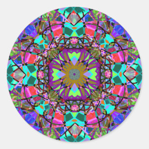 Pegatina Redonda New Age Neon Kaleidoscope Mandala