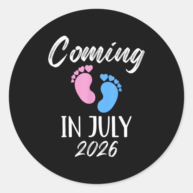 Pegatina Redonda New Baby Coming In July 2026 Funny Baby Shower Boy (Anverso)