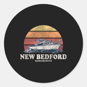 Pegatina Redonda New Bedford Ma Barcos Antiguos 70s Retro Diseño de