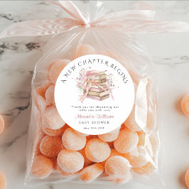 Pegatina Redonda New Chapter Begins Pink Baby Shower Shower Sticker