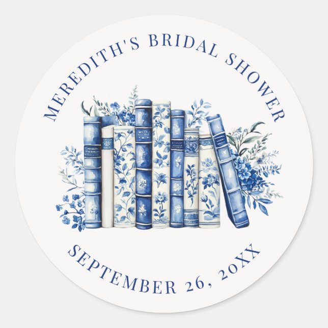 Pegatina Redonda New Chapter Floral Book Bridal Shower (Anverso)